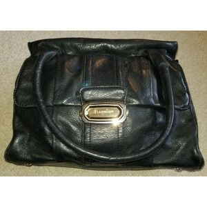 Womens Purse-B. MAKOWSKY-navy blue genuine leather Boho satchel duster bag